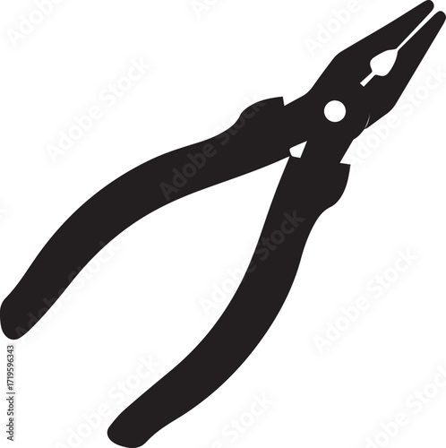 Black needle nose pliers tool gripping silhouette vector, black and white silhouette vector illustration