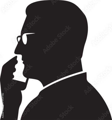 Black man talking, communication silhouette vector, black and white silhouette vector illustration