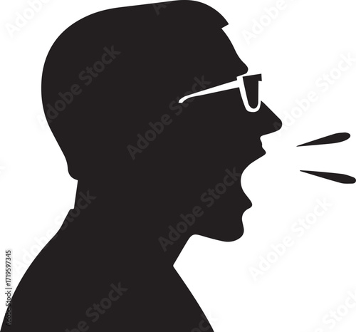 Black man talking, communication silhouette vector, black and white silhouette vector illustration