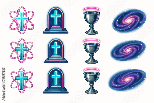 Quantum cross and cosmic chalice with galaxies and atoms