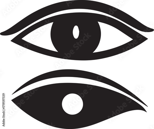Black eye symbol silhouette vector, black and white silhouette vector illustration