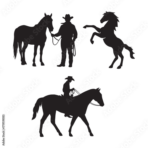 western cowboy and horse riding silhouettes