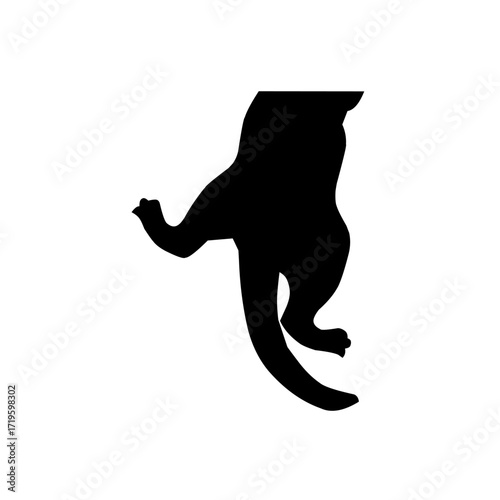 Silhouette partial of an animal body with long tail and legs in motion, minimalist vector design suitable for logos, icons, or graphic decoration.