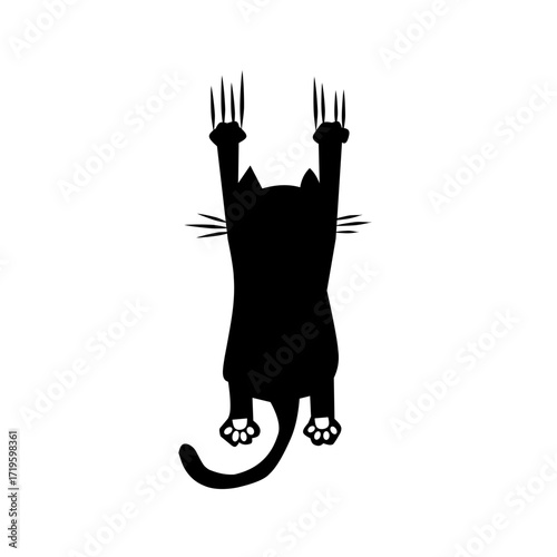A playful and mischievous cat hanging on with its claws out. This funny and dynamic silhouette is perfect for decals, t-shirts, and other humorous designs that capture cat antics.