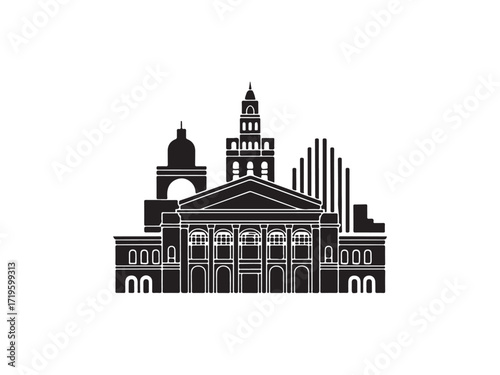 City Landmark Hall,  Distinct architecture for central plazas,  Bulding vector silhouette collection, vector illustration eps 10.