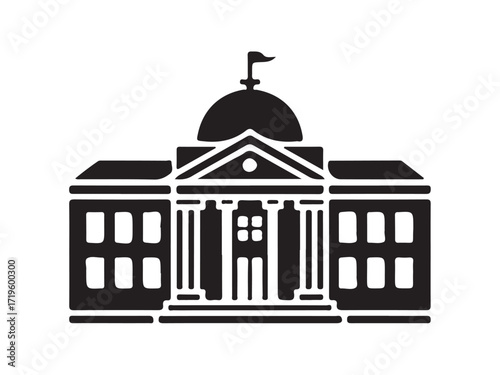 Capitol Building with Dome Icon  
Iconic political structure silhouette with dome and flag,  vector illustration eps 10.
