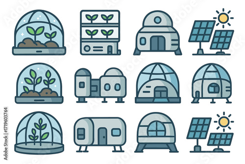 Eco-friendly domes and solar panels for sustainable living and farming