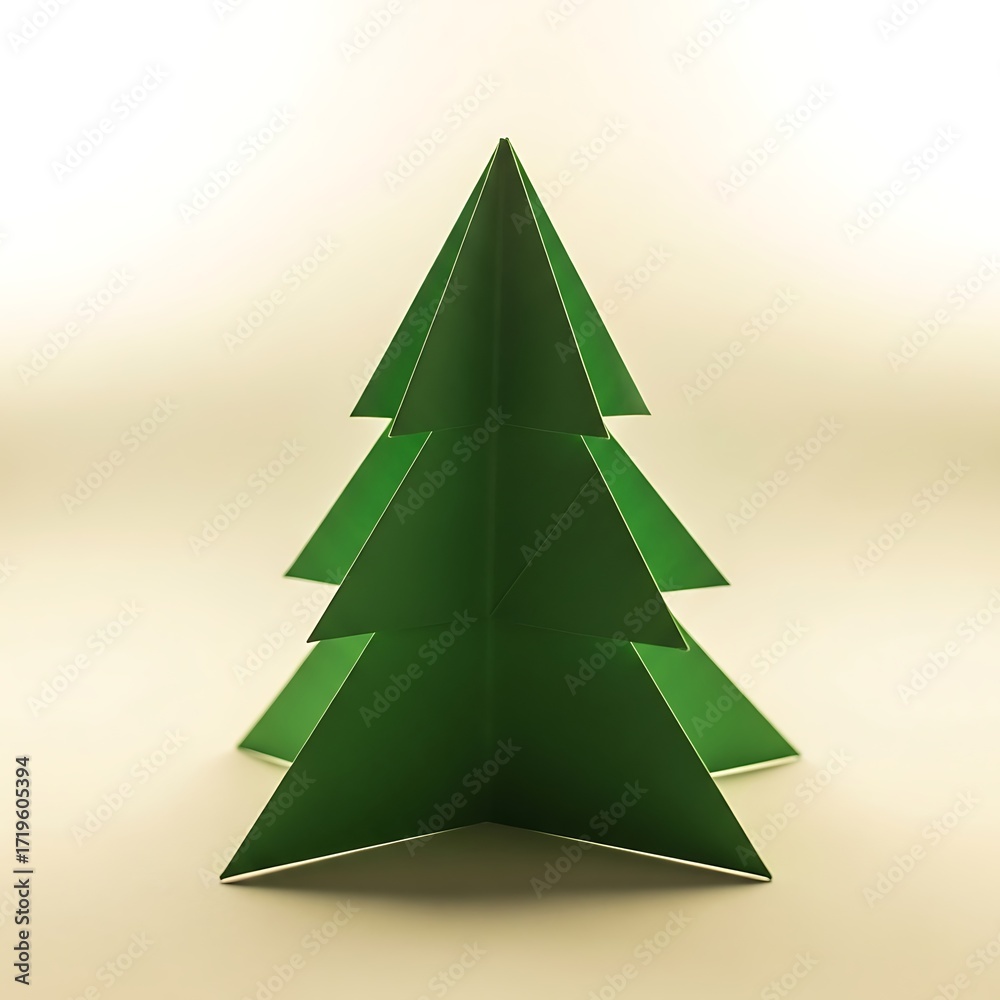 Fototapeta premium Green Paper Christmas Tree Origami Craft.