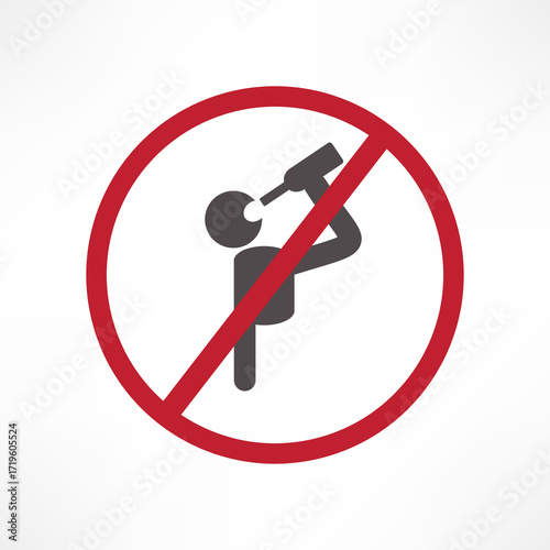 Sign indicating prohibiting drinking from a bottle in public spaces for safety and health reasons