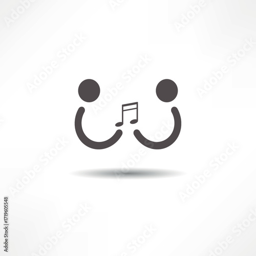 Two figures sharing music notes in a simple and modern artwork that represents connection and harmony