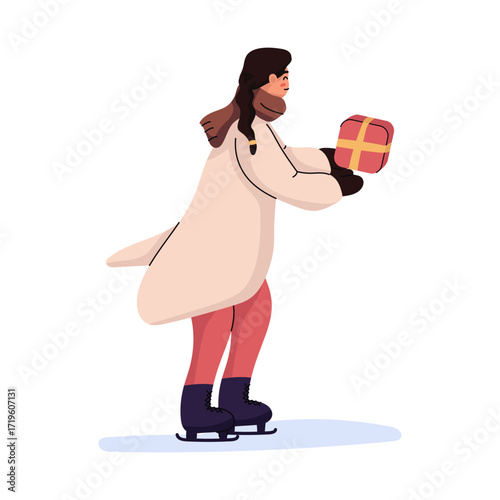 Women Ice Skating Receiving Gift