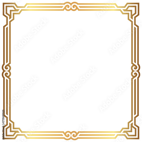 Ornate Gold Rectangle Frame with Curled Accents on Black Background Elegant Retro Border Design Art Deco Inspired Vintage Decorative Element Template