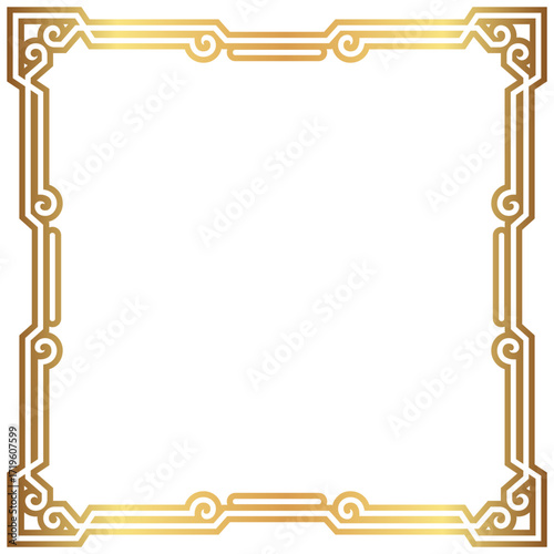 Ornate Golden Frame with Intricate Geometric Patterns Against a Black Background Creating a Luxurious Border Design and Decorative Element Square Shape