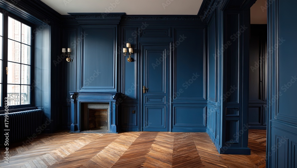 Fototapeta premium Luxurious blue room with hardwood floors