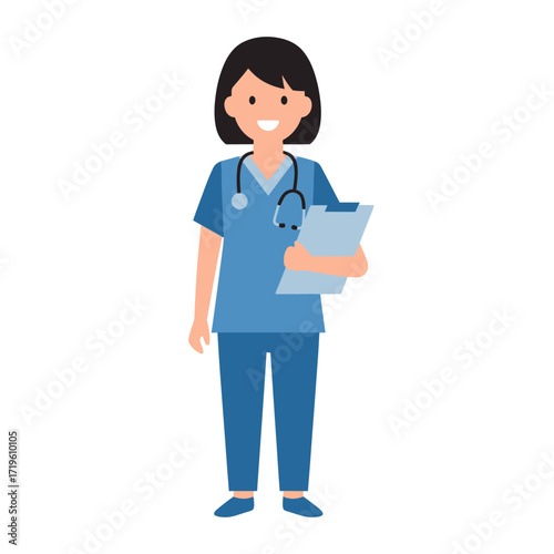 A nurse holding a clipboard and stethoscope, portraying a professional and caring image