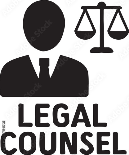 Silhouette of a legal counsel icon, ideal for law, attorney, and professional advice designs.