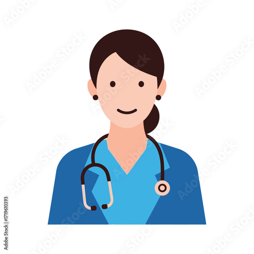 Professional female doctor with a stethoscope around her neck, smiling. The healthcare worker represents the caring profession