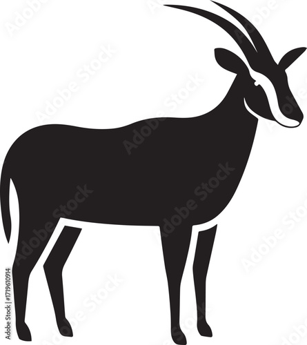 Sable antelope head silhouette vector, black and white silhouette vector illustration