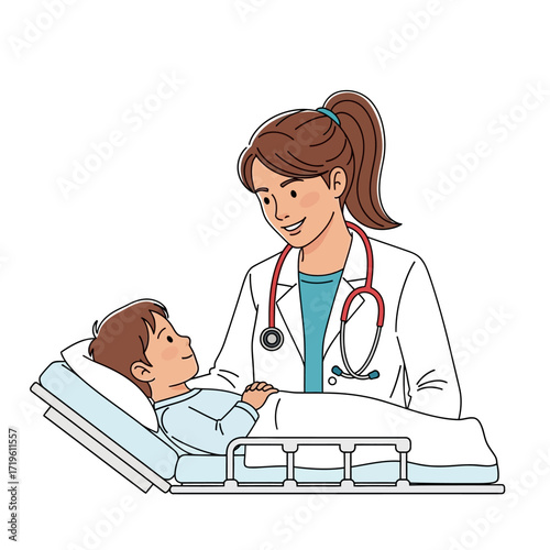 A doctor is checking the child in a hospital
