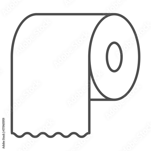 Roll of toilet paper thin line icon, body hygiene concept. Vector graphics. Bathroom paper, tissue sign on white background, outline style icon for mobile or web design.