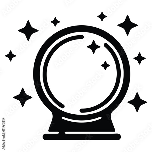 Magic Crystal Ball with Shining Stars Black and White Illustration