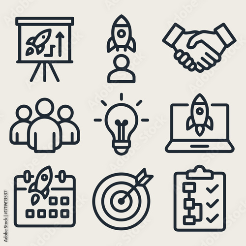 project kickoff icon set vector