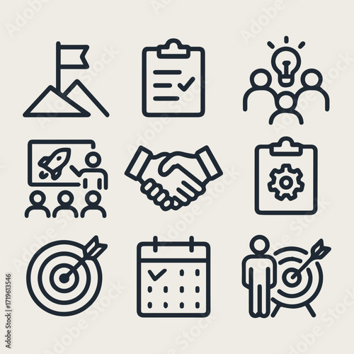project kickoff icon set vector