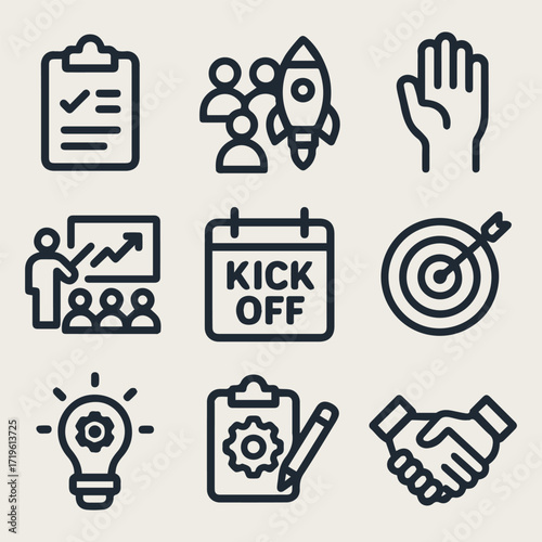 project kickoff icon set vector