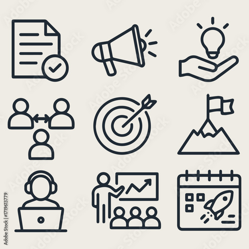 project kickoff icon set vector