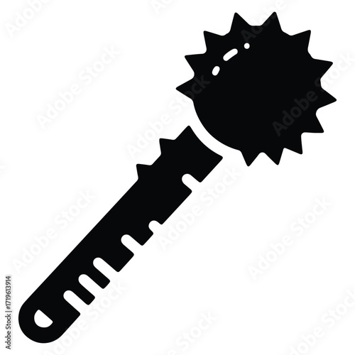 Medieval weapon mace icon in black and white illustration style