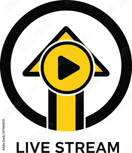 Live stream play button icon with upward arrow inside circle