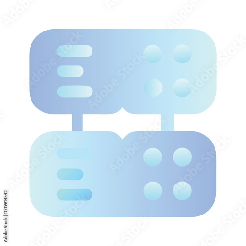 Modern blue game controllers linked together representing multiplayer gaming or gaming technology