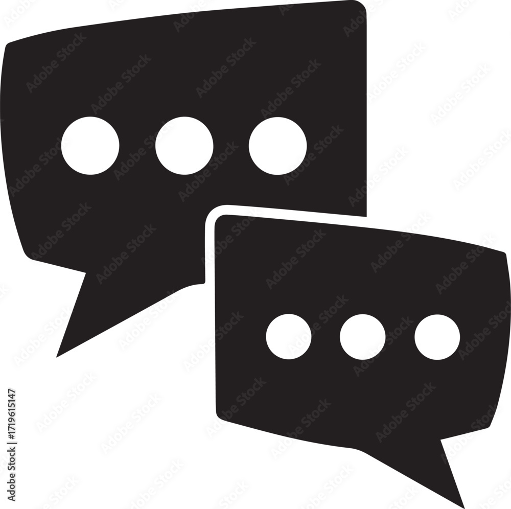 Fototapeta premium Black speech bubble with white dots chat message silhouette vector, black and white silhouette vector illustration