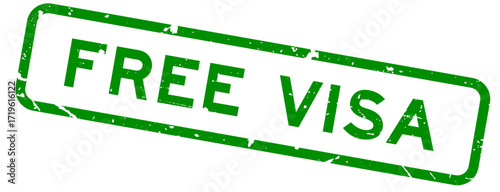 Grunge green free visa word square rubber seal stamp on white background