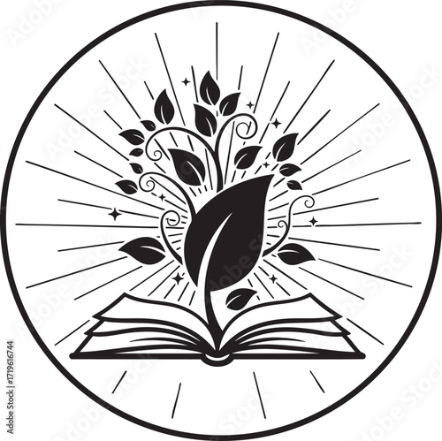 Book with Growing Plant and Radiant Lines