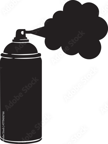Black spray can emitting dark cloud aerosol silhouette vector, black and white silhouette vector illustration