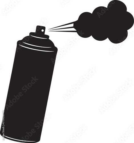 Black spray can emitting dark cloud aerosol silhouette vector, black and white silhouette vector illustration