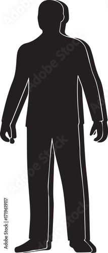 Man standing full body silhouette vector, black and white silhouette vector illustration