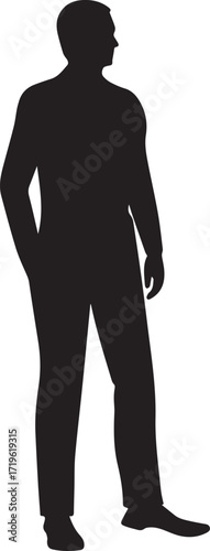 Man standing full body silhouette vector, black and white silhouette vector illustration