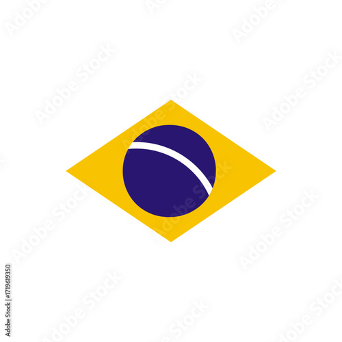 The national flag of Brazil featuring a yellow rhombus, blue circle, and white arc on a white background.