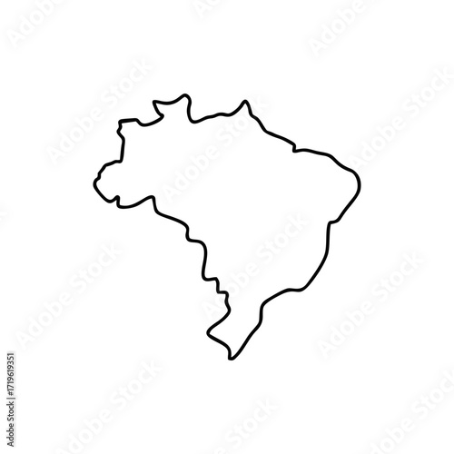 Black outline map of Brazil isolated on a white background, showing the country's geographical shape.