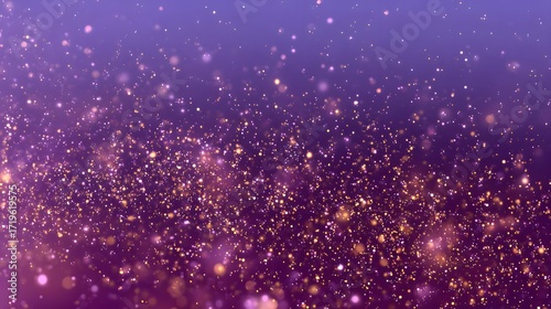 Abstract background with shimmering golden particles floating in a gradient of purple and blue, creating a magical and ethereal atmosphere