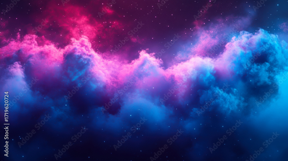 Fototapeta premium Blue and purple neon lights, misty metallic background, scifi