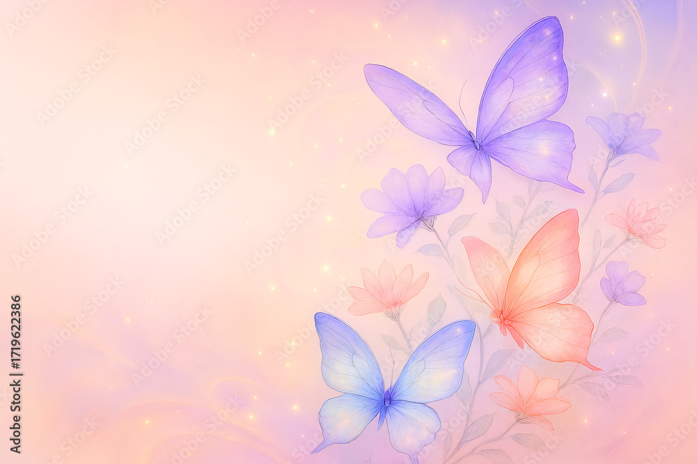 Obraz premium Dreamy Fantasy Butterflies with Pastel Wings and Flowers