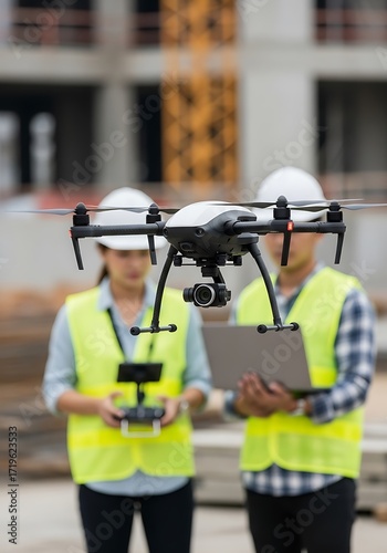 Drone operation at construction site technology surveying