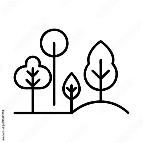 Line art of trees in a forest landscape with simple design  