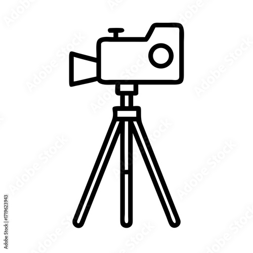 Camera on tripod in minimalist style as concept of icons  