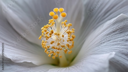 Close-up of a white hibiscus flower's pistil