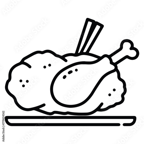 Fried chicken leg on plate illustration for restaurant menu design