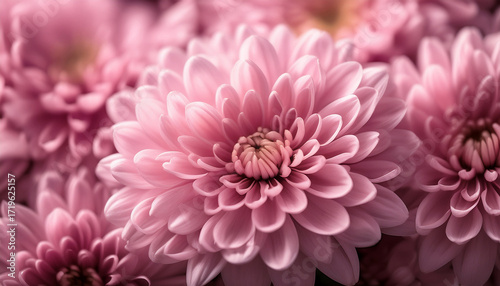 Close Up Of Pink Chrysanthemums In Bloom